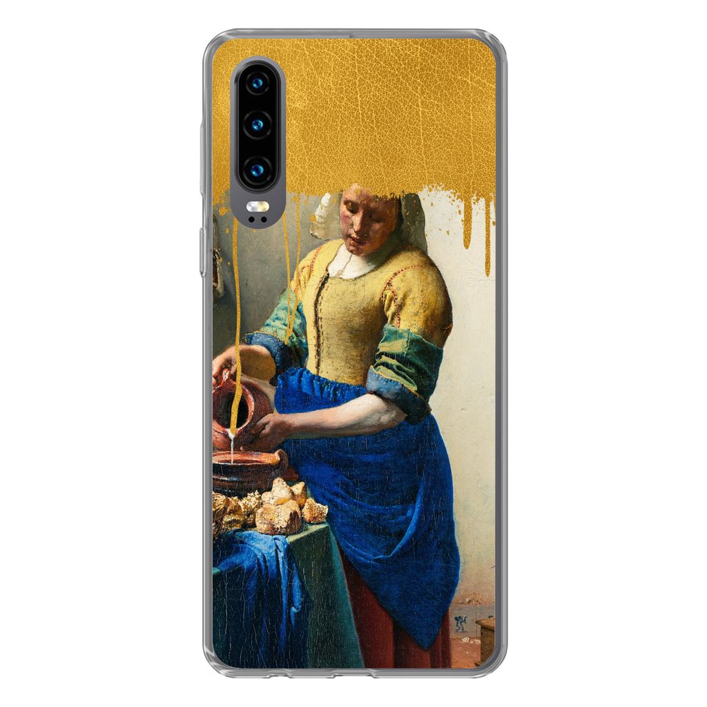 MuchoWow Handyhülle Schutzhülle Hülle für Huawei P30 Milchmädchen - Gold - Alte Meister Silikon Softcase Handy Hülle - Kartenbesitzer