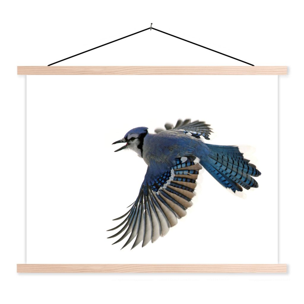 MuchoWow Textilposter Vogel - Federn - Weiß 120x90 cm mit holzfarbenen Rahmen - Magnetisch