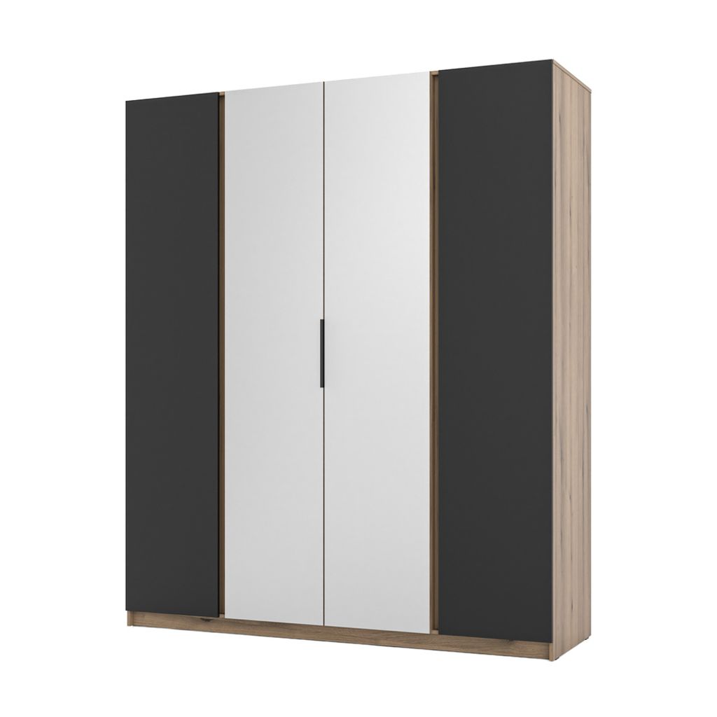 Hoher Kleiderschrank 200 VERU – Schwarz / Eichenholzoptik