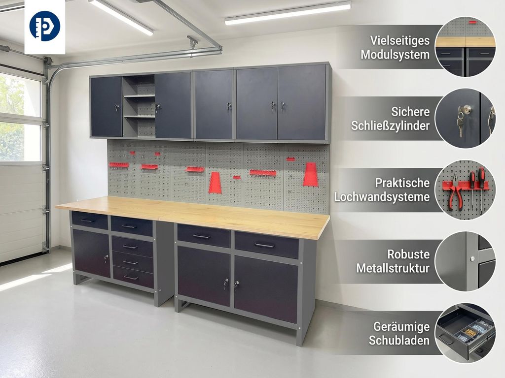 Set armadio da garage per officina, 6 pezzi, 240 cm - Immagine del prodotto 
