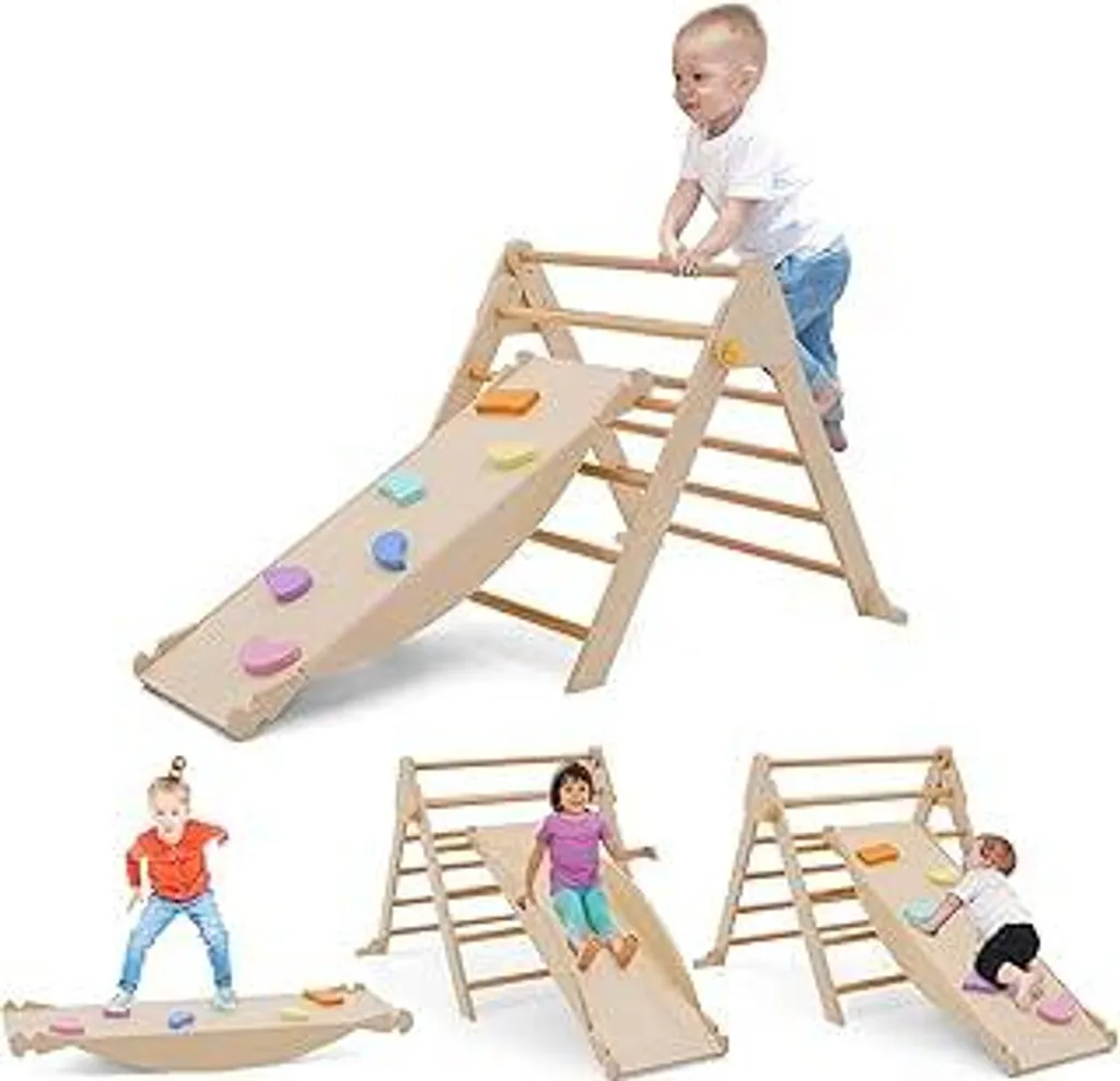 Offerta Triangolo Montessori 4 in 1: Palestra Legno Pieghevole 1-5 Anni
