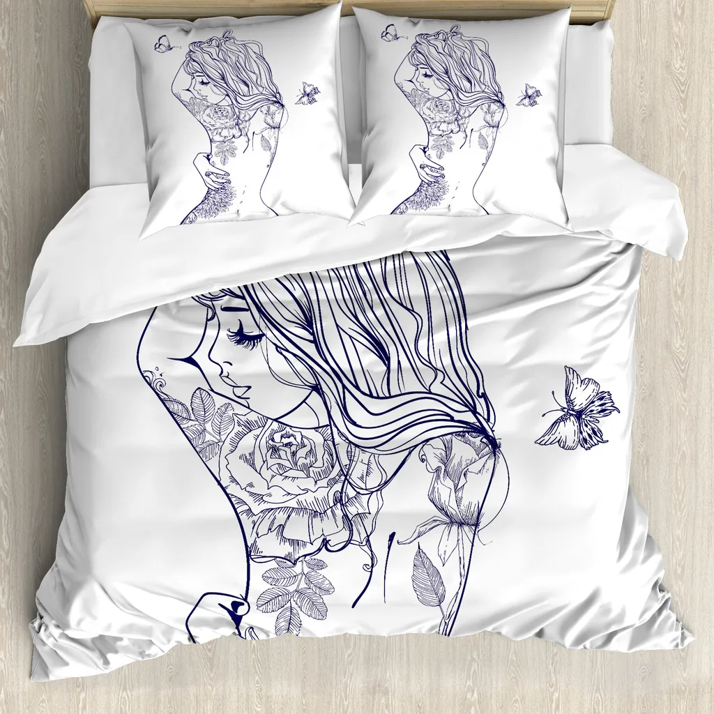 Copripiumino Artistico ABAKUHAUS Viola e Bianco Stampa Tattoo Art