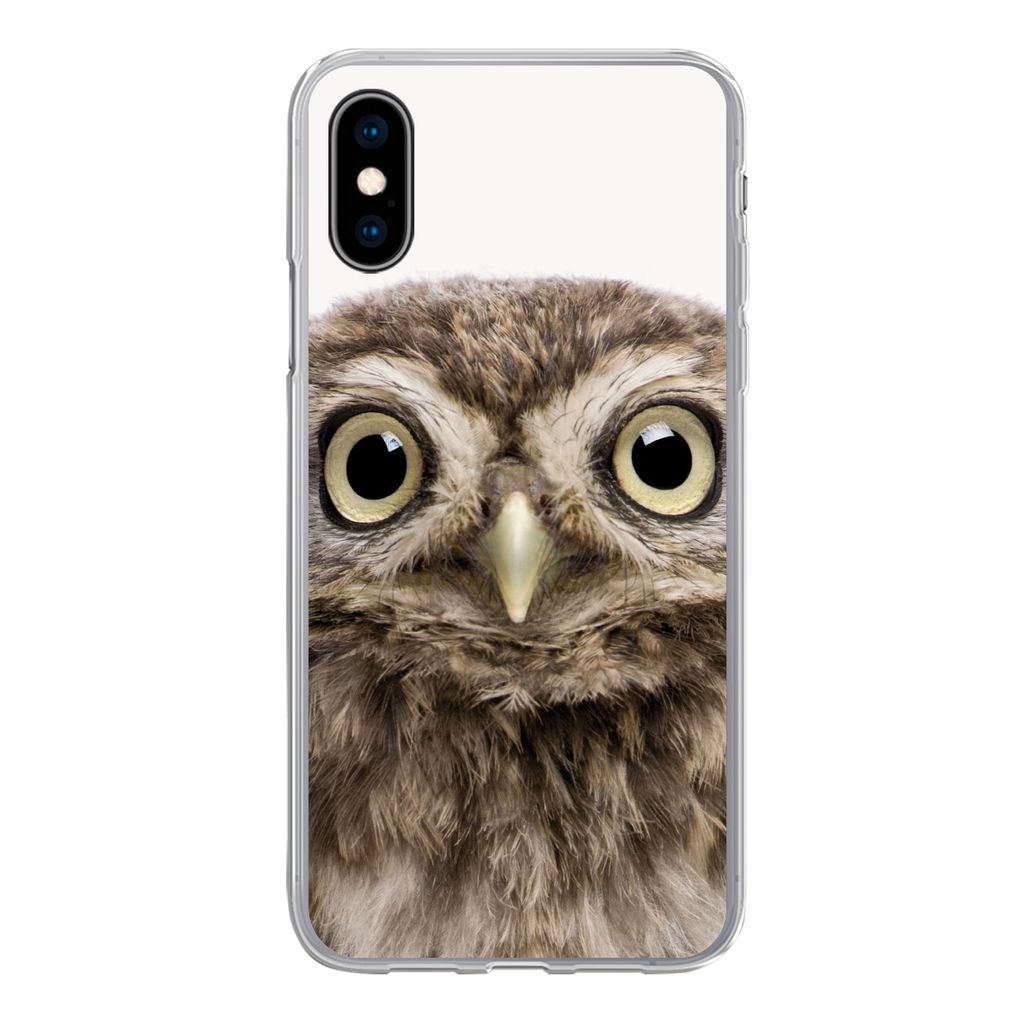 MuchoWow Handyhülle Schutzhülle Hülle für iPhone X Eule - Eule - Porträt - Braun - Vogel - Jungen - Mädchen Silikon Softcase Handy Hülle -...