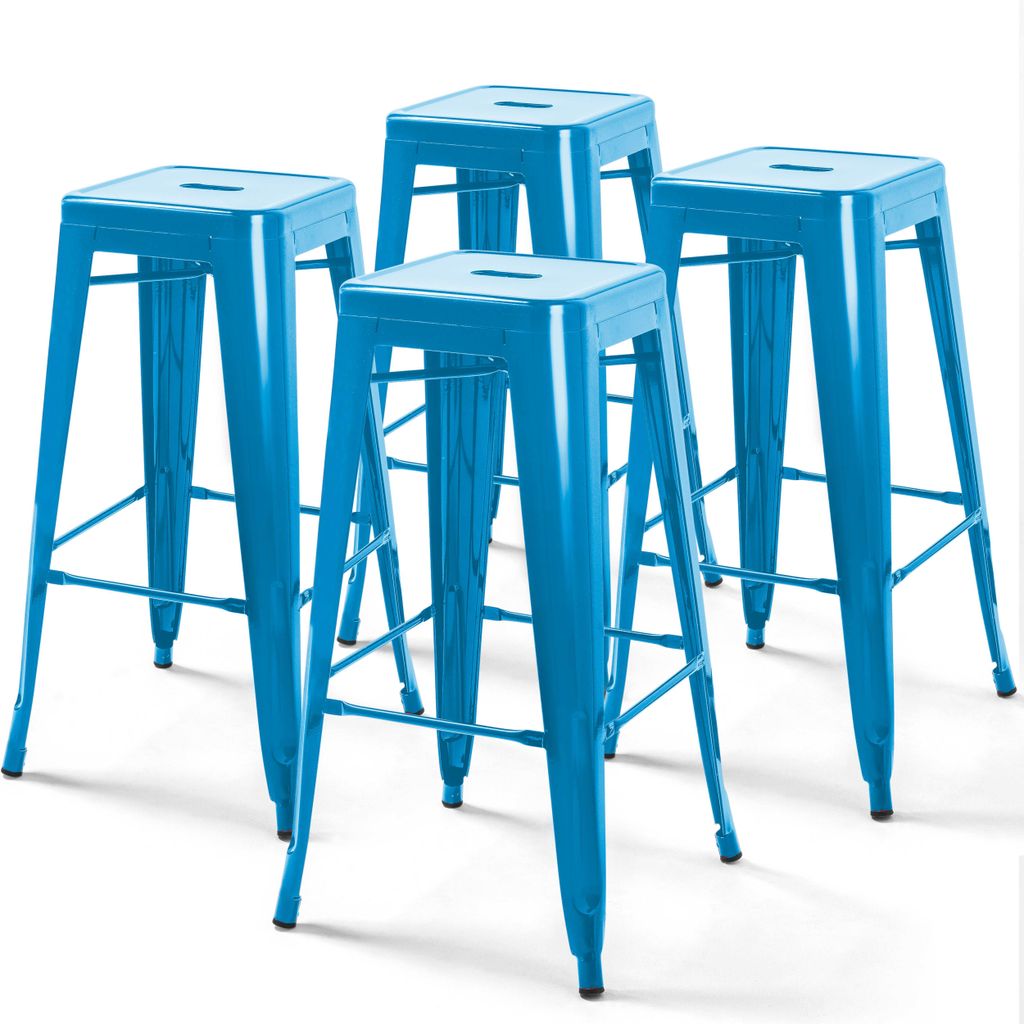 4 Barhocker aus Stahl mit Epoxid-Finish Blau - Oviala Indus