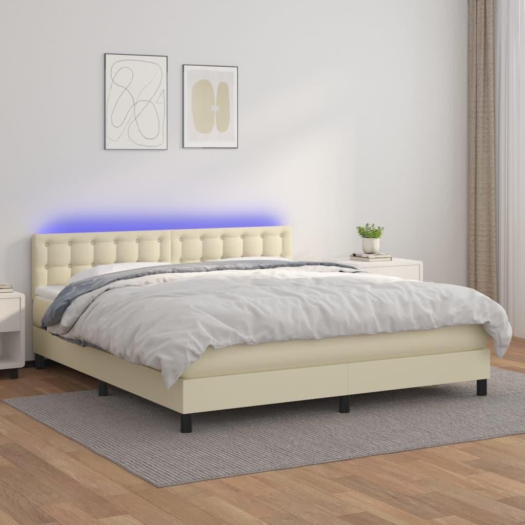 Eleganten-Stil Boxspringbett mit Matratze & LED Creme 160x200 cm Kunstleder,Klassische Betten CHY72735