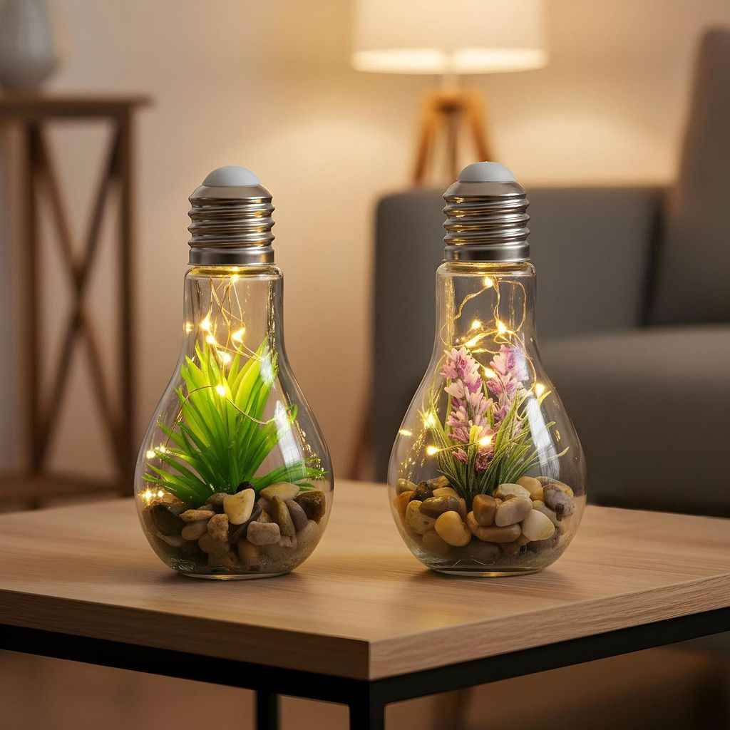 2er Set Sukkulenten Glühbirne Im Glas B x H: 8 x 19 cm LED Produktbild 