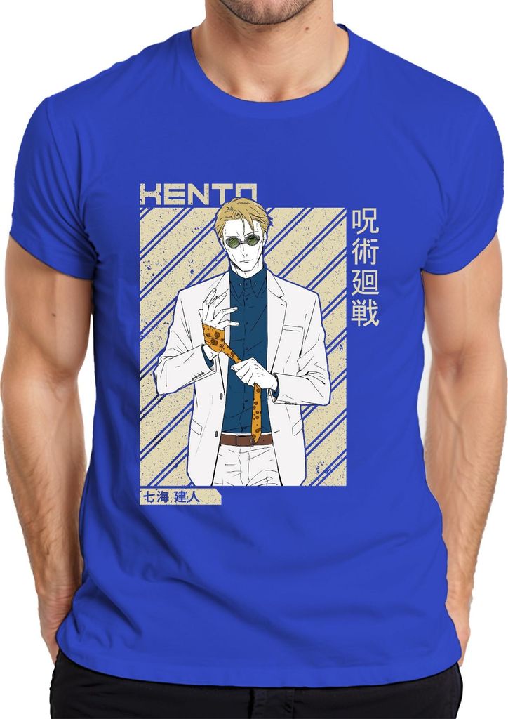 Nanami Kento Jujutsu Kaisen Anime Anzug Krawatte Geschenk Vintage Herren T-Shirt, Blau, XXL