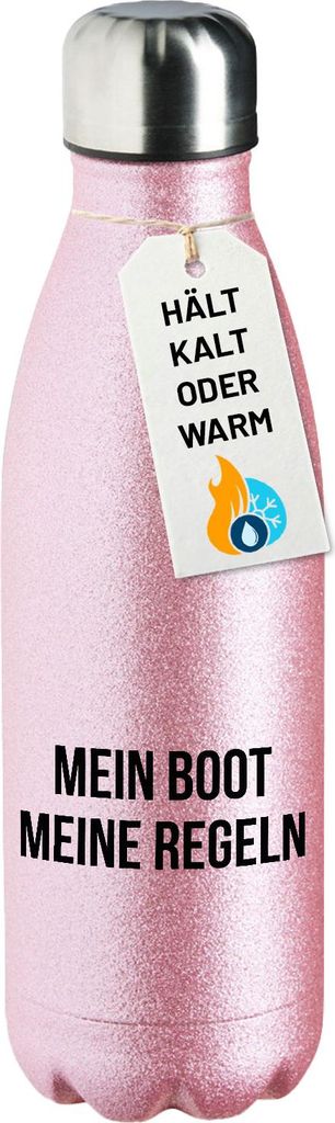 Huuraa Trinkflasche Mein Boot meine Regeln Segeln 500ml Pink Edelstahl Wasserflasche Trinkflasche Geschenkidee