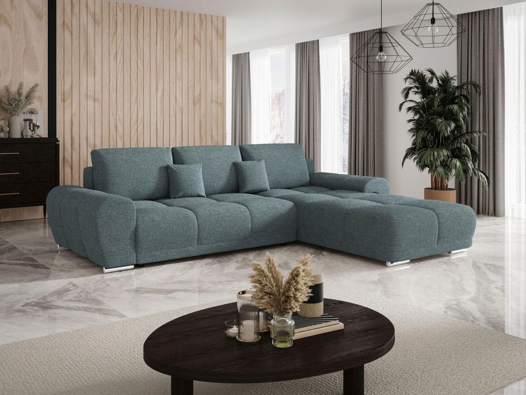 BEDANTE Ecksofa BEGA L Rechts ARAGON 75 Blau mit Schlaffunktion L-Form Sofa mit Stauraum Bettkasten Wohnzimmersofa Couch Sofa Bettsofa Bettkasten B...