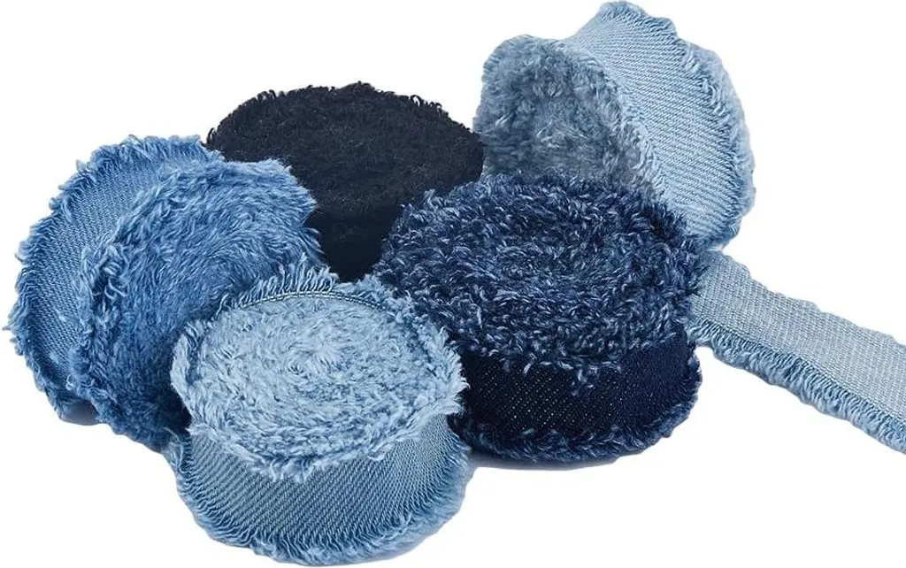 Lot de 5 rubans denim frangés 2m en coton brut pour emballage cadeau