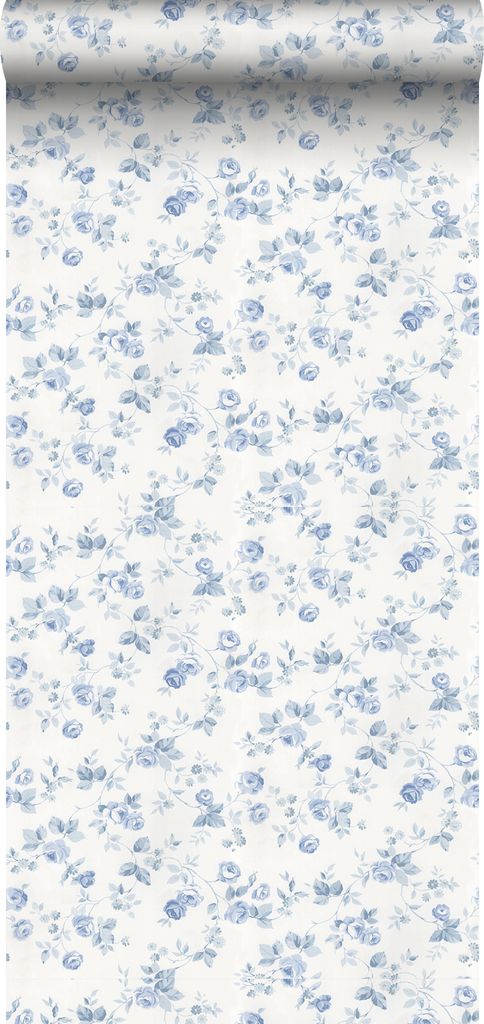 Carta da parati Sanders & Sanders fiori blu e bianco panna Immagine del prodotto 
