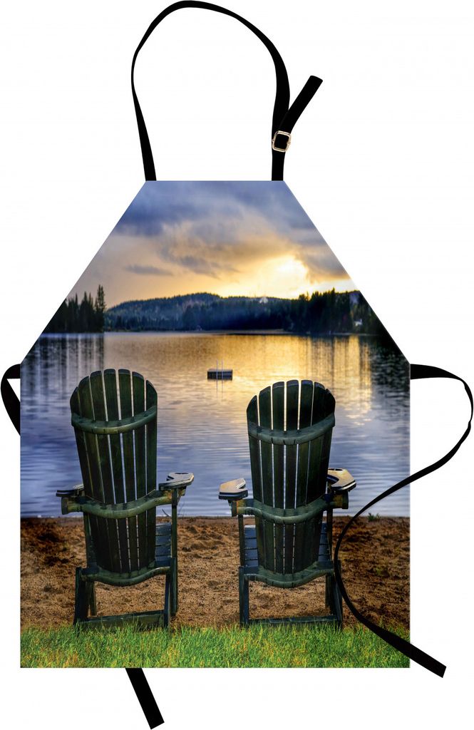 ABAKUHAUS Strand Kochschürze, Zwei Holzstühle auf entspannendem Seeufer bei Sonnenuntergang Algonquin Provincial Park Canada, Farbfest Höhenvers...