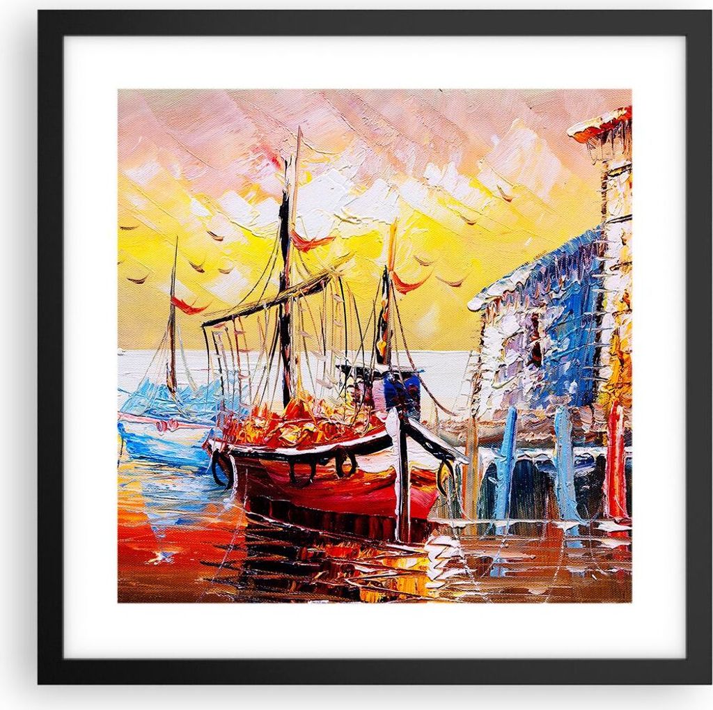 Gerahmtes Poster - Schwarzer Rahmen - Boot Segel Meer - 40x40 cm - Wand Bild - Wanddeko - Wandbilder - Kunstposter - Wandposter - Bilderrahmen - Bi...