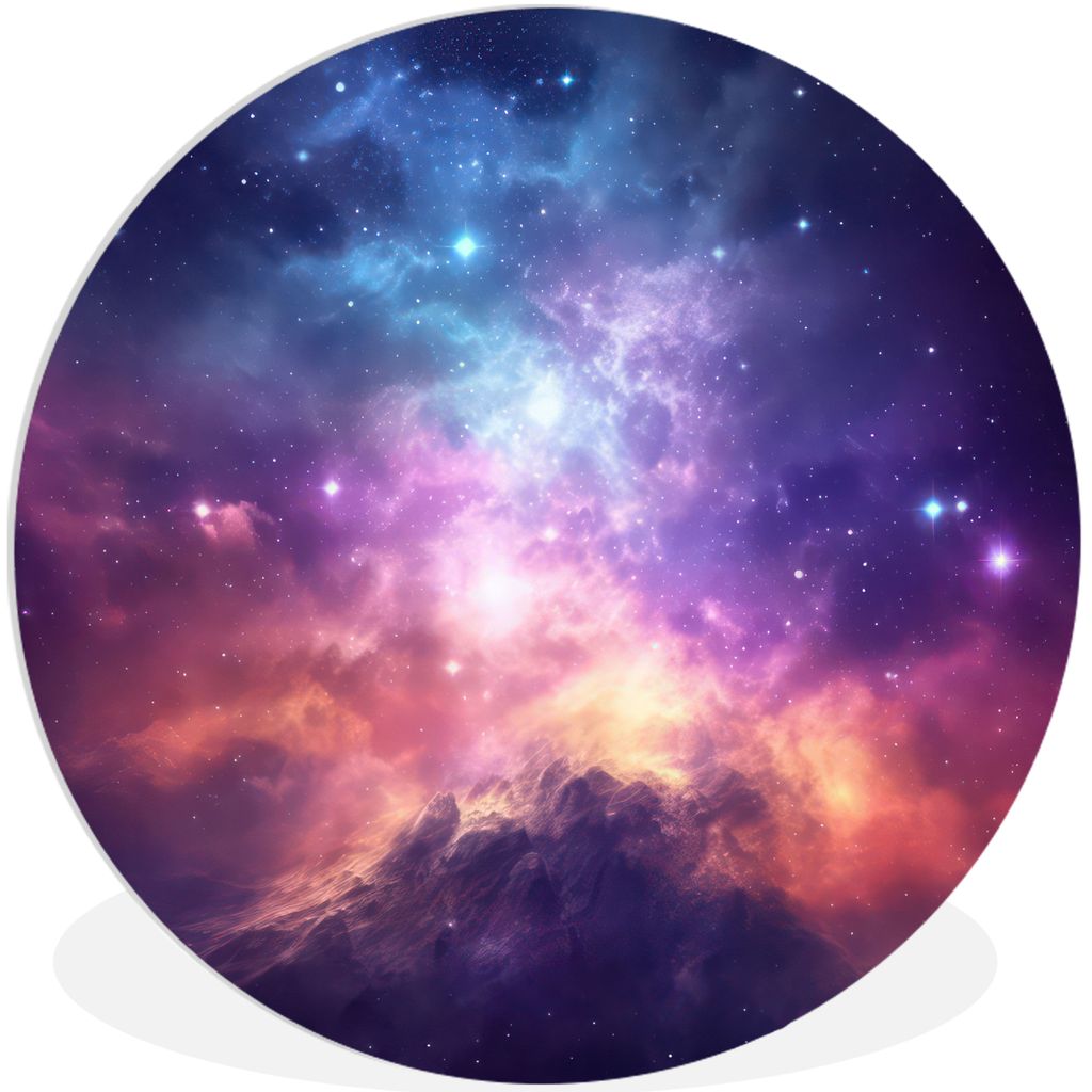 MuchoWow Rundes Wandbild - Runde Bilder Berg - Sternenhimmel - Weltraum - Neon Ø 90 cm Kreis Wanddekoration Kunststoff - Wandkreis - Wandschmuck...