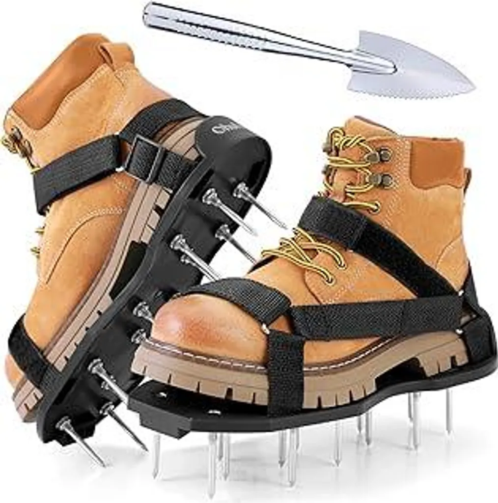 Ohuhu Scarpe chiodate Scarpe aeratrici per prato premontate con chiusura in velcro, aeratore per prato Scarificatore con pala Aeratore per aerazione del prato Scarpe da giardino L'aeratore per prato ideale Nero