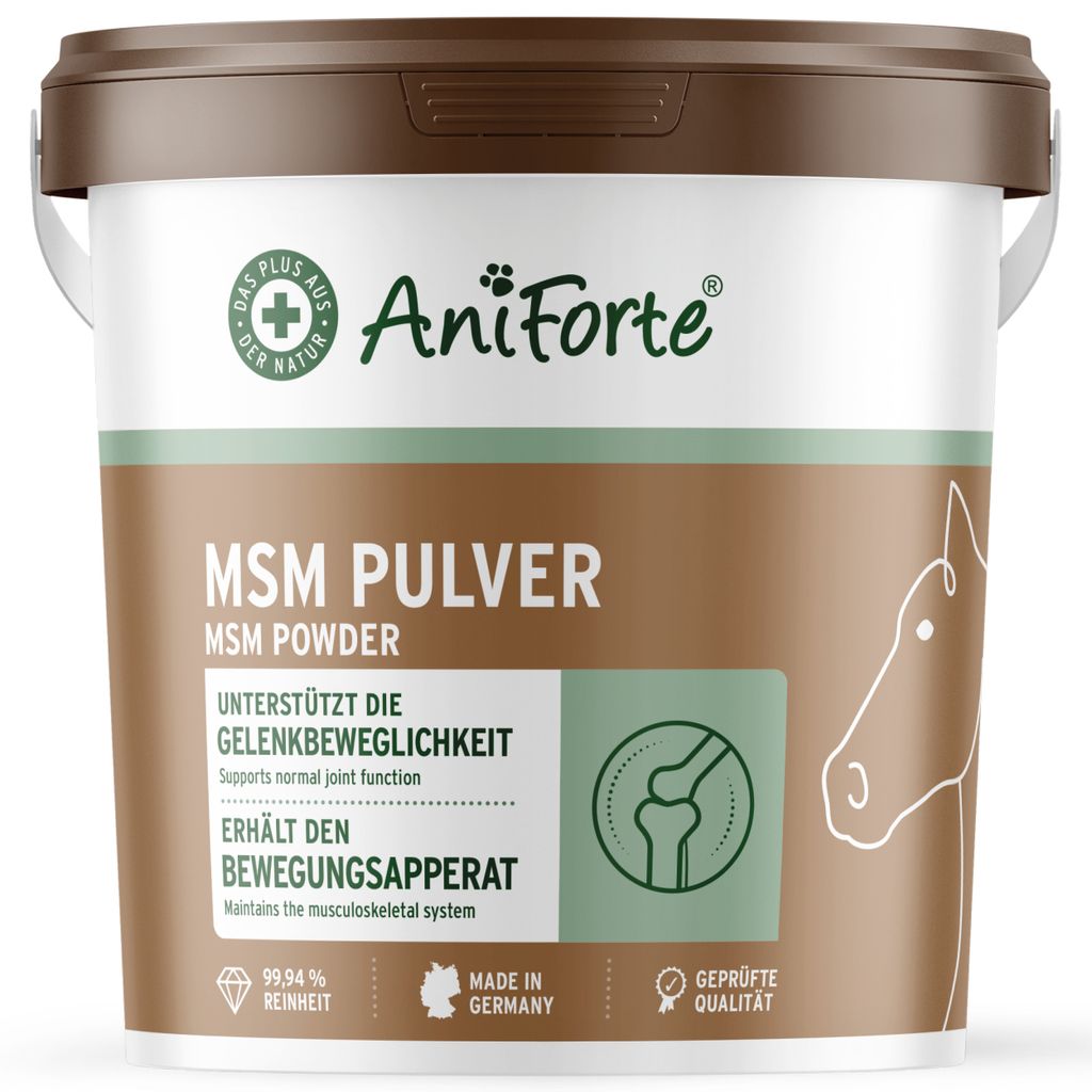 AniForte MSM Pulver für Pferde 1,5 kg - Hochreines Methylsulfonylmethan, hochdosiert mit Reinheitsgrad 99,94%, Gelenkpulver für Pferde & Ponys