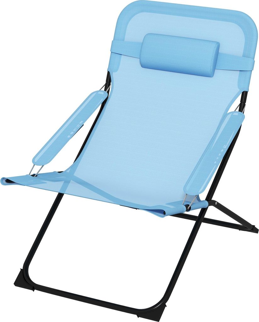 Klappstuhl, 4-stufig verstellbar, atmungsaktiv, Metallgestell, 69 x 91 x 96 cm, Schwarz/Blau
