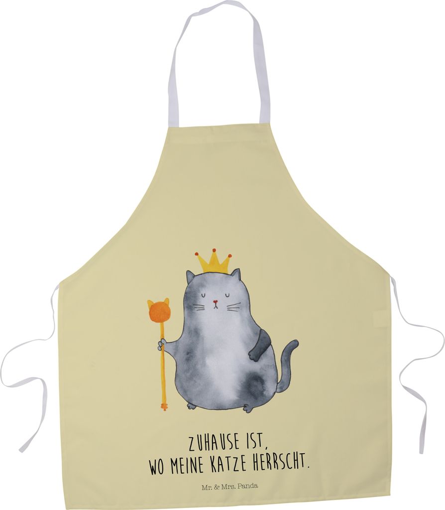 Mr. & Mrs. Panda Küchenschürze Katze König - Gelb Pastell - Geschenk, Katzen, Cats, Schürze, Kochschürze, Kochbekleidung, Barista, Familie, K...