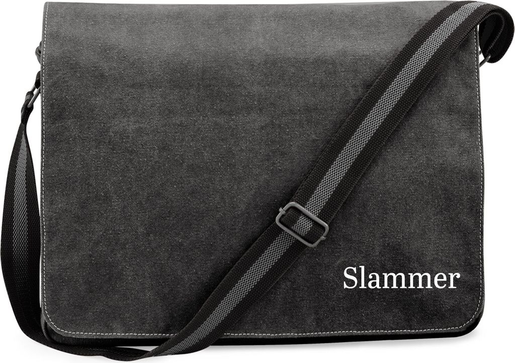 Huuraa Umhängetasche Slammer Schriftzug 14 Liter Black Canvas Laptoptasche Geschenkidee