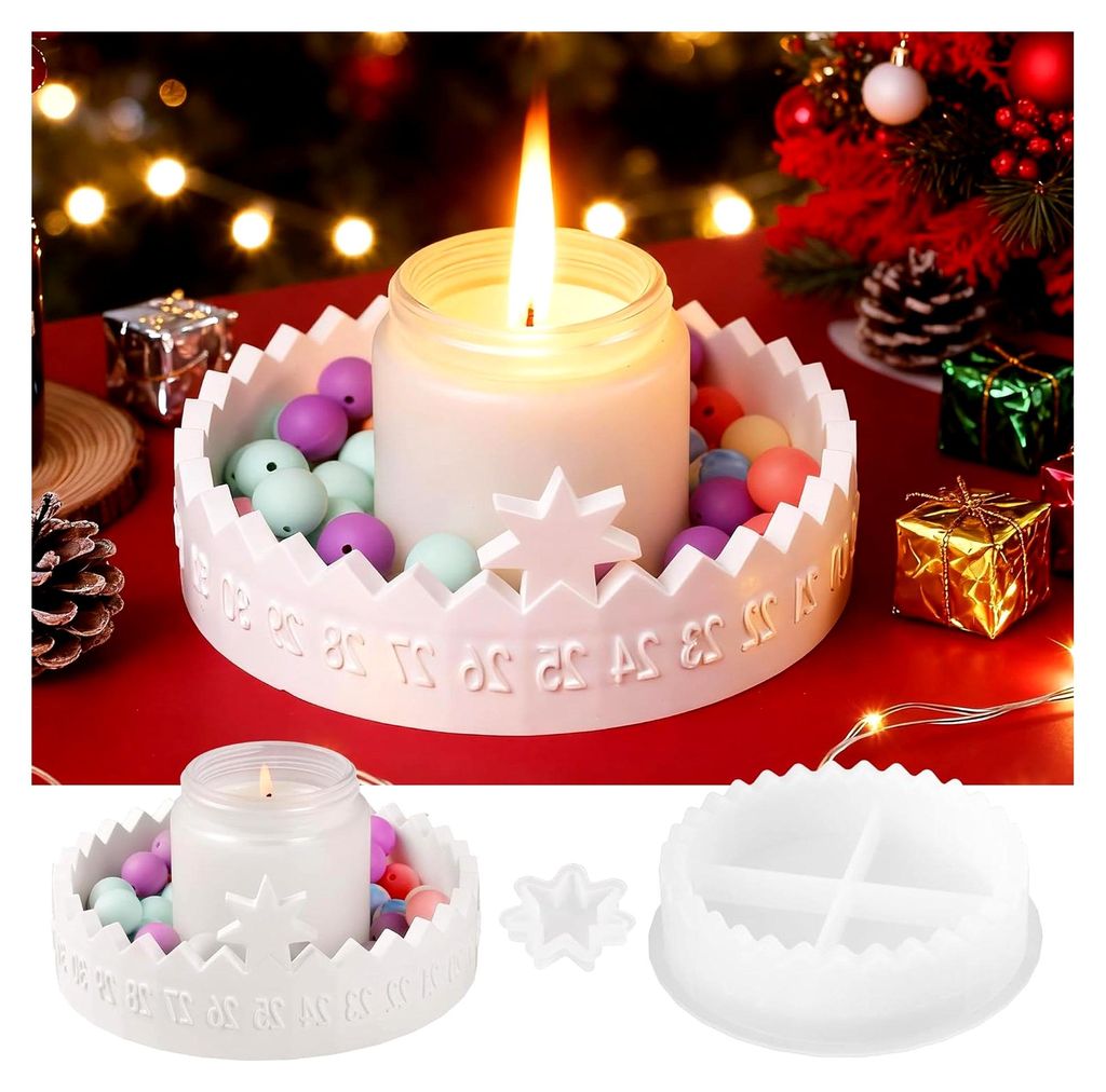 Silikonformen für Weihnachten - Rund Adventskalender Silikonform für Kerzenhalter und Stern, Gießform für Teelichthalter aus Gips und Epoxidharz