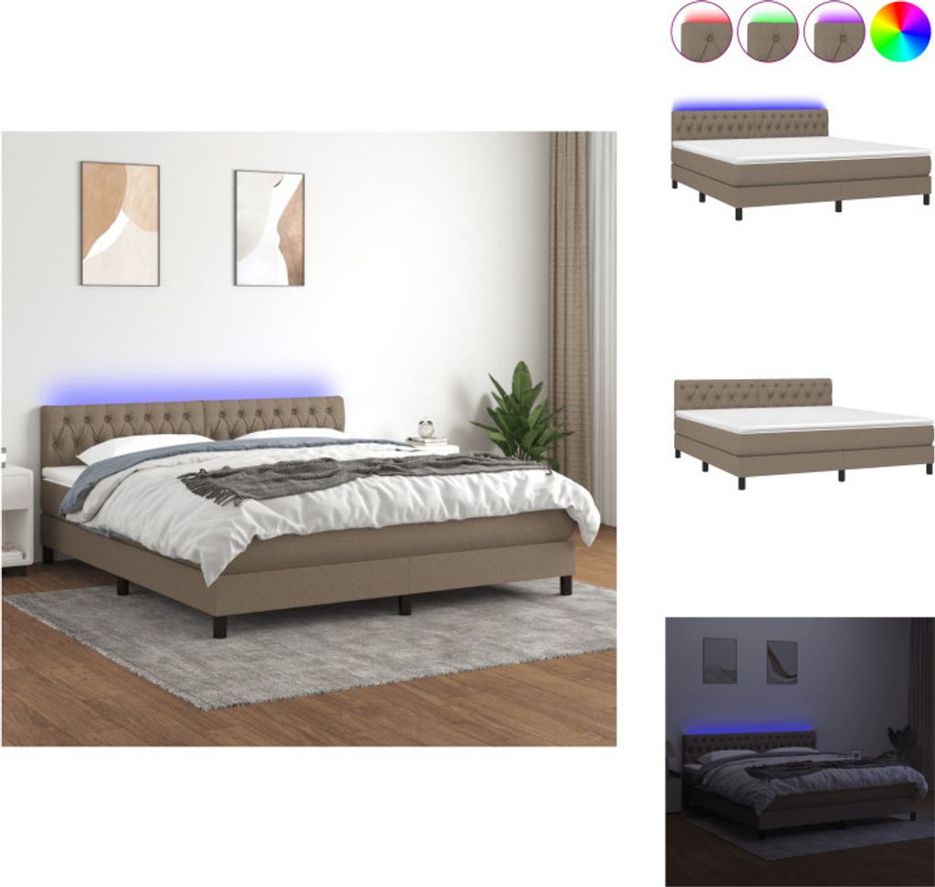 vidaXL Boxspringbett mit Matratze & LED Taupe 160x200 cm Stoff - Betten & Bettgestelle