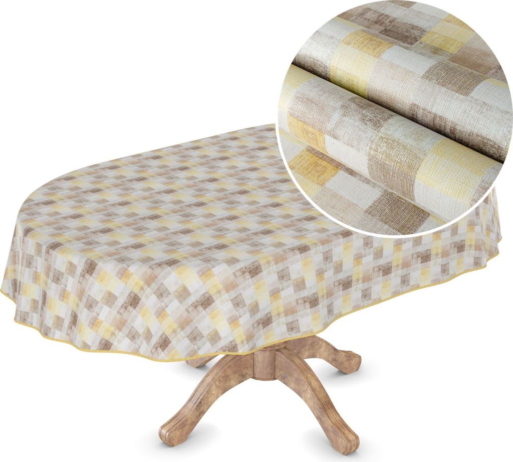 Tischdecke Wachstuch Premium Ornamente Beige Robust Wasserabweisend Oval Breite 140 cm Länge 180 cm