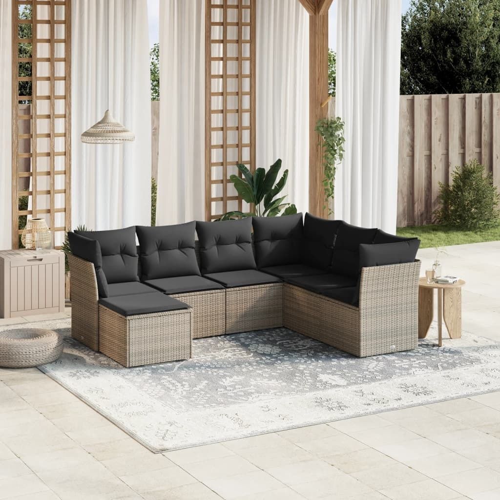 Maison Exclusive - 7-tlg. Garten-Sofagarnitur mit Kissen Grau Poly Rattan