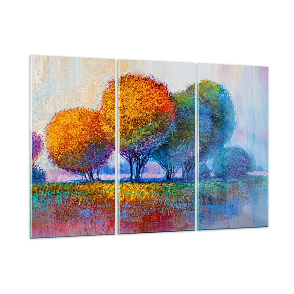 Bilder auf glas - Bäume Wiese Sommer - 105x70cm - Glasbilder - Wandbilder - Kunstdruck - zum Aufhängen bereit - Wanddekoration aus Glas - Glas Bi...