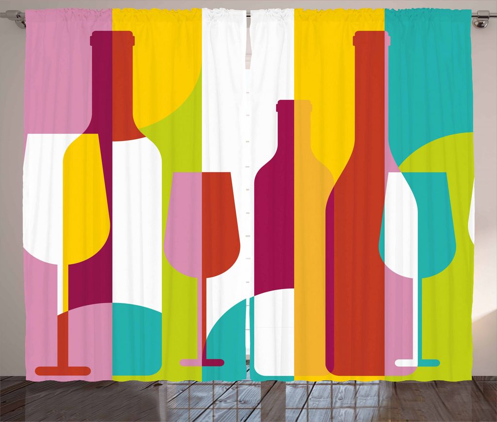 ABAKUHAUS Wein Rustikaler Vorhang, Bunte Zusammenfassung Drinks, Wohnzimmer Universalband Gardinen mit Schlaufen und Haken, 280 x 245 cm, Mehrfarbig