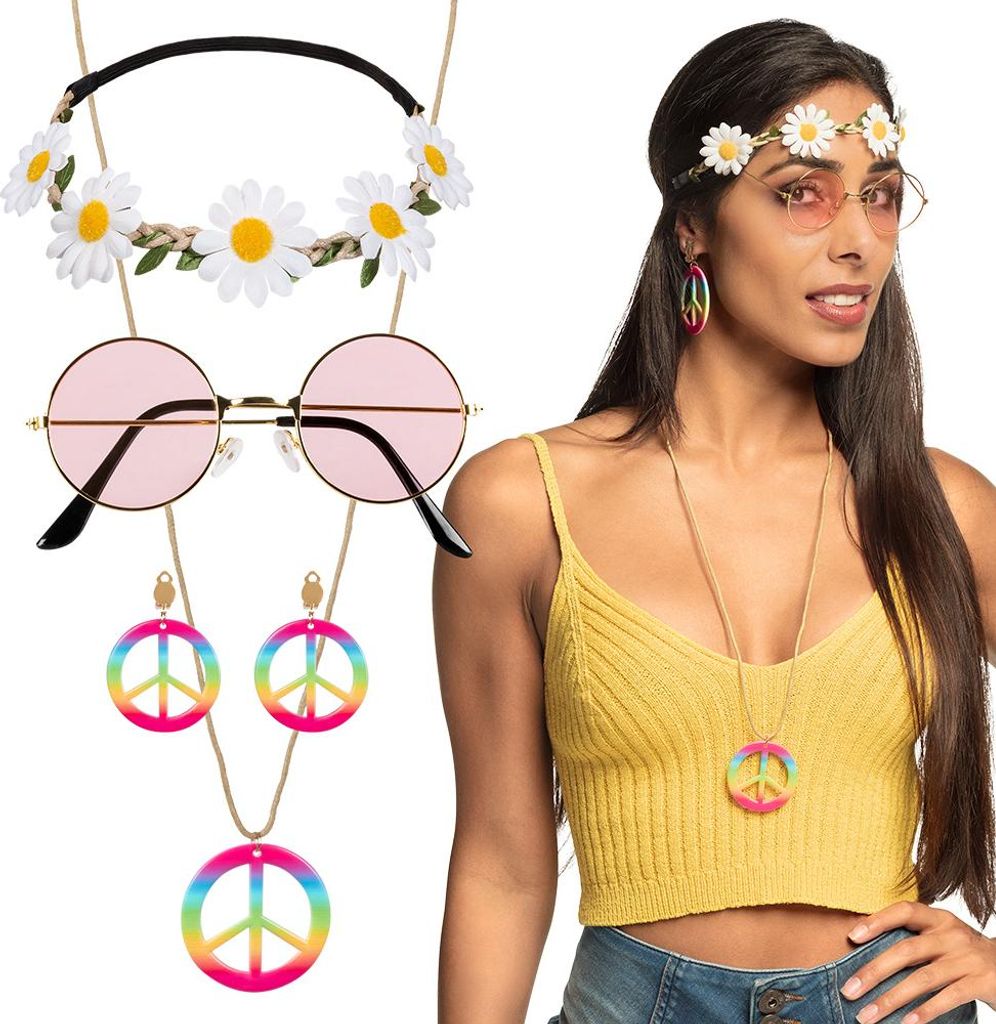 Hippie Set - Karneval Faschingskostüm Schmuck Produktbild 