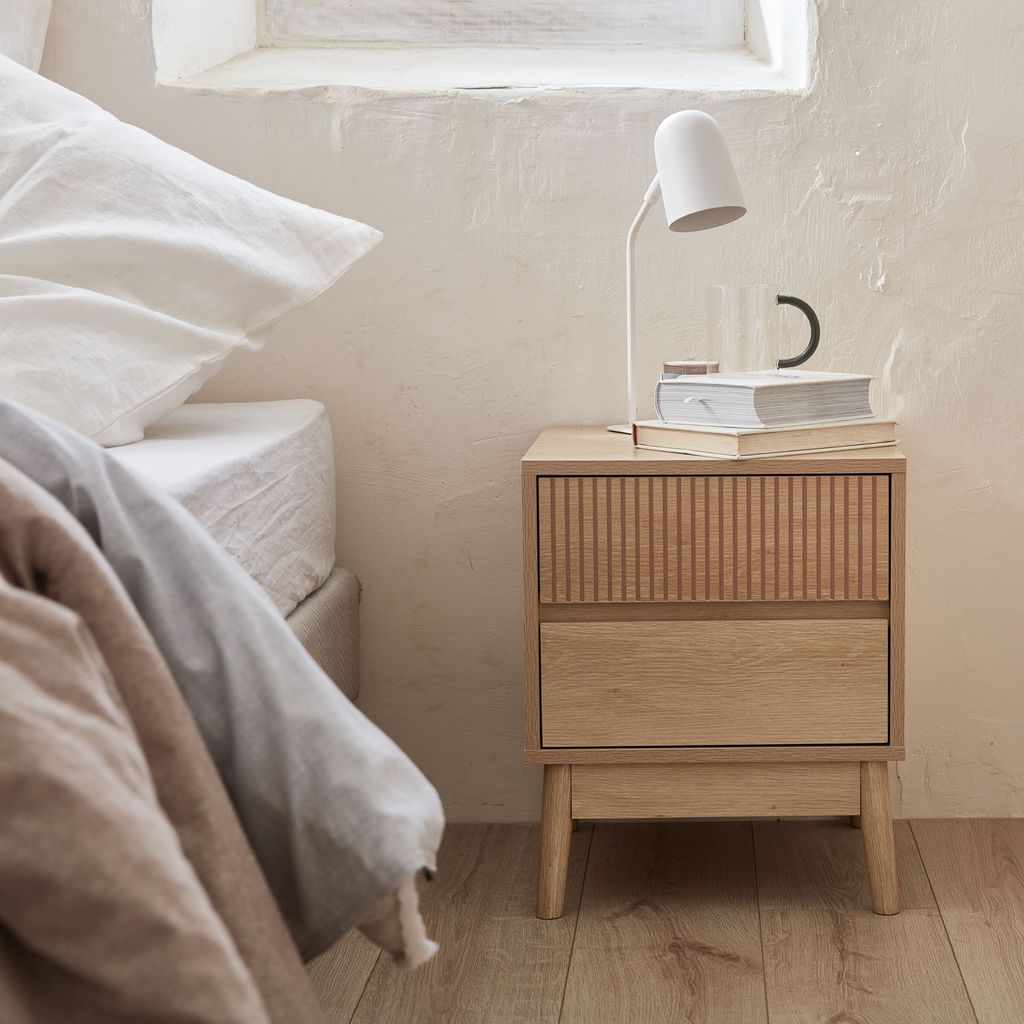 sweeek - Nachttisch mit zwei Schubladen - Helles Holz Produktbild 1