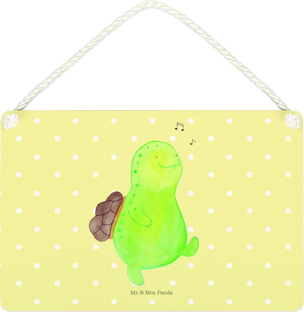 Mr. & Mrs. Panda Schild Schildkröte Pfeifen DIN A4 - Gelb Pastell - Geschenk, Schildkröten, holzbild, Motivation, Holzschild, Glück, Türschild,...
