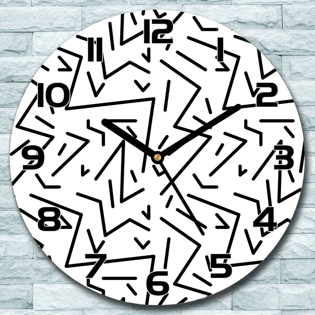 Wanduhr aus Glas Rund fi 30 Memphis Schwarz-Weiß Quarz Deko Schlafzimmer Büro