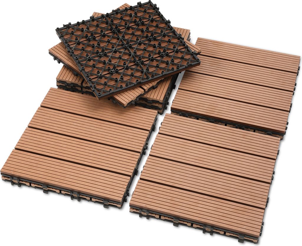 Jopassy WPC Fliesen Terrassenfliesen 1m² Holzfliesen, Balkonfliesen Anti-Rutsch, Klickfliesen Bodenbelag, wetterfest - Set 11 stück, 30x30cm, Braun