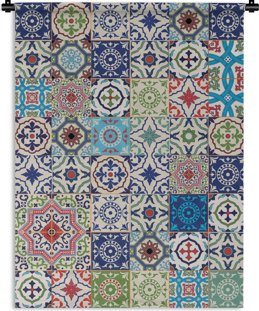 MuchoWow Wandteppich Wandbehang Blumen - Muster - Grün - Blau 120x160 cm Tapisserie Dekoration Wandtuch - Wohnzimmer - Moderne