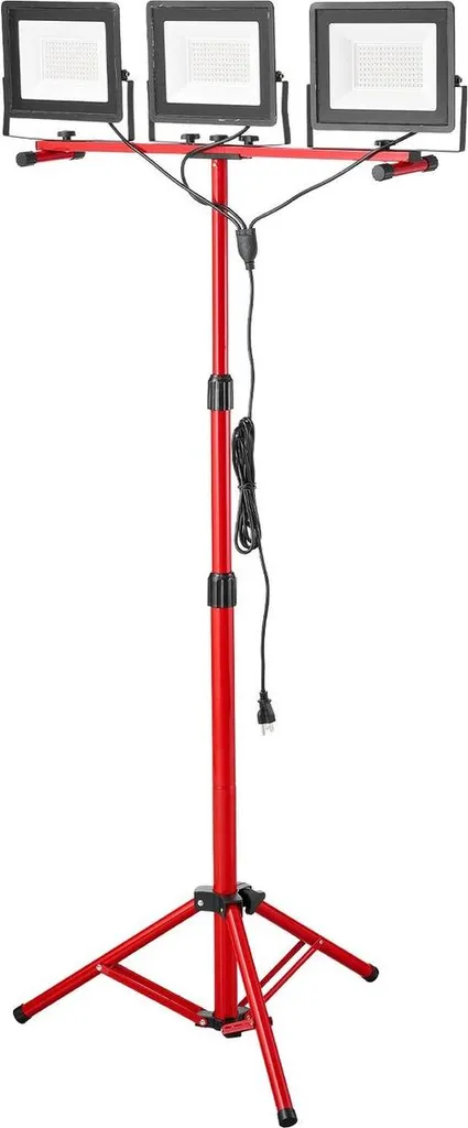 Lampada da lavoro a LED con supporto, 21000 lumen, lampada da campeggio portatile a tre teste con interruttore individuale, supporto a treppiede, cavo di alimentazione da 3,3 m, per lavori interni ed esterni in cantieri edili, impermeabile IP65