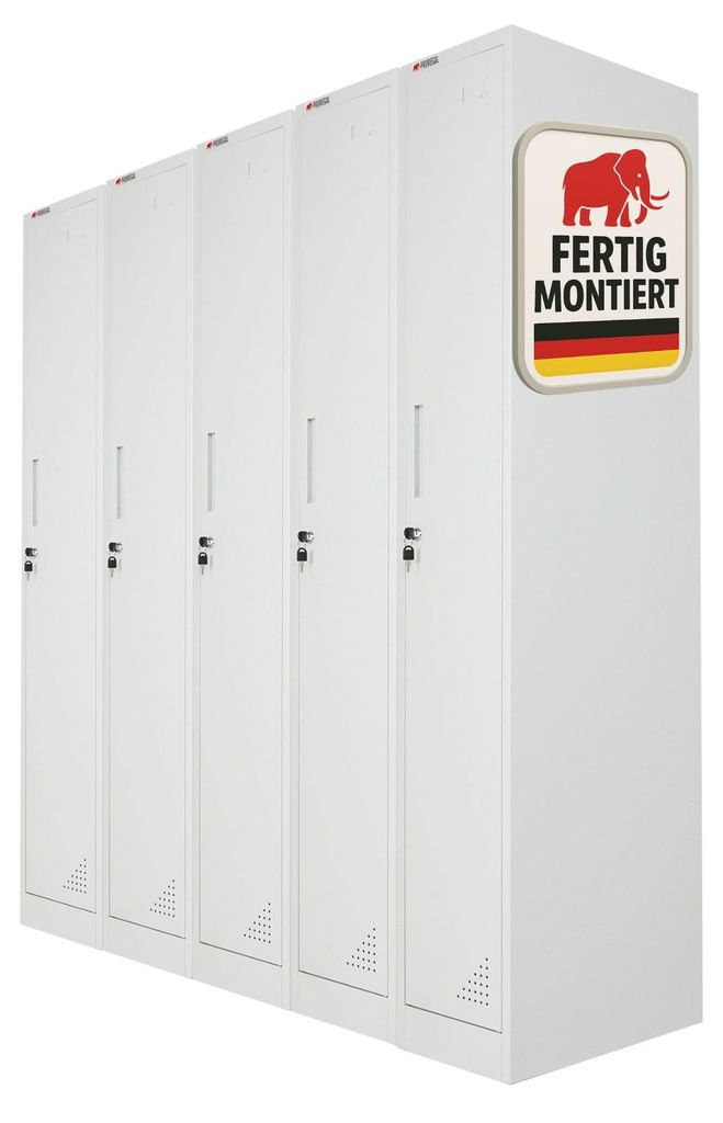 Mega Deal 5x Spind Schrank ELEPHANT Metall komplett montiert | 1 Abteil, abschließbar | HxBxT 180x30x50cm | mit Kleiderstange, 2 Fächern & 3 Klei...