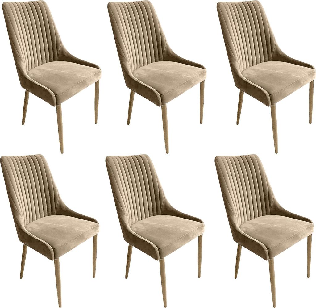 Meble Ares 6er Set Esszimmerstühle MASSIMO - 48 x 52 x 100 cm Esstisch Stühle - Stühle Esszimmer - Buchenholz, Samt Creme - Holz