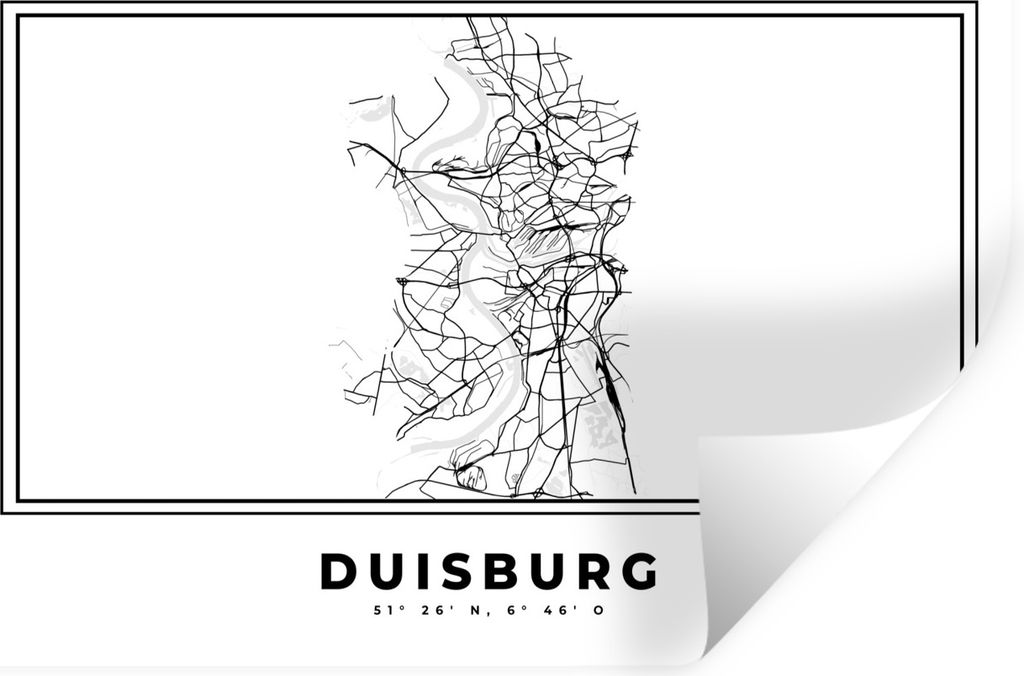 MuchoWow Wandtattoo Wandsticker Wandaufkleber Schwarz und weiß - Deutschland - Karte - Stadtplan - Duisburg 60x40 cm Selbstklebend und Repositio...