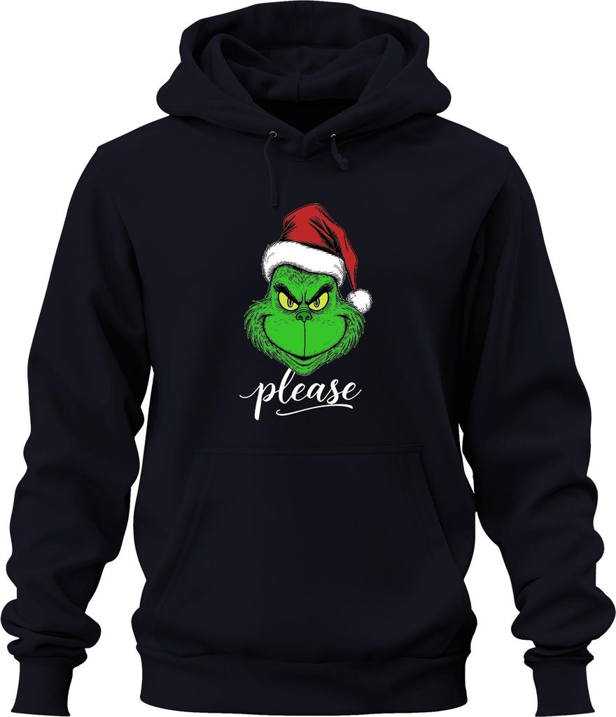 Grinch please Weihnachten Wichtel lustig Geschenk Weihnachtsgrinch Uni Hoodie Kapuzenpullover, Navy, M