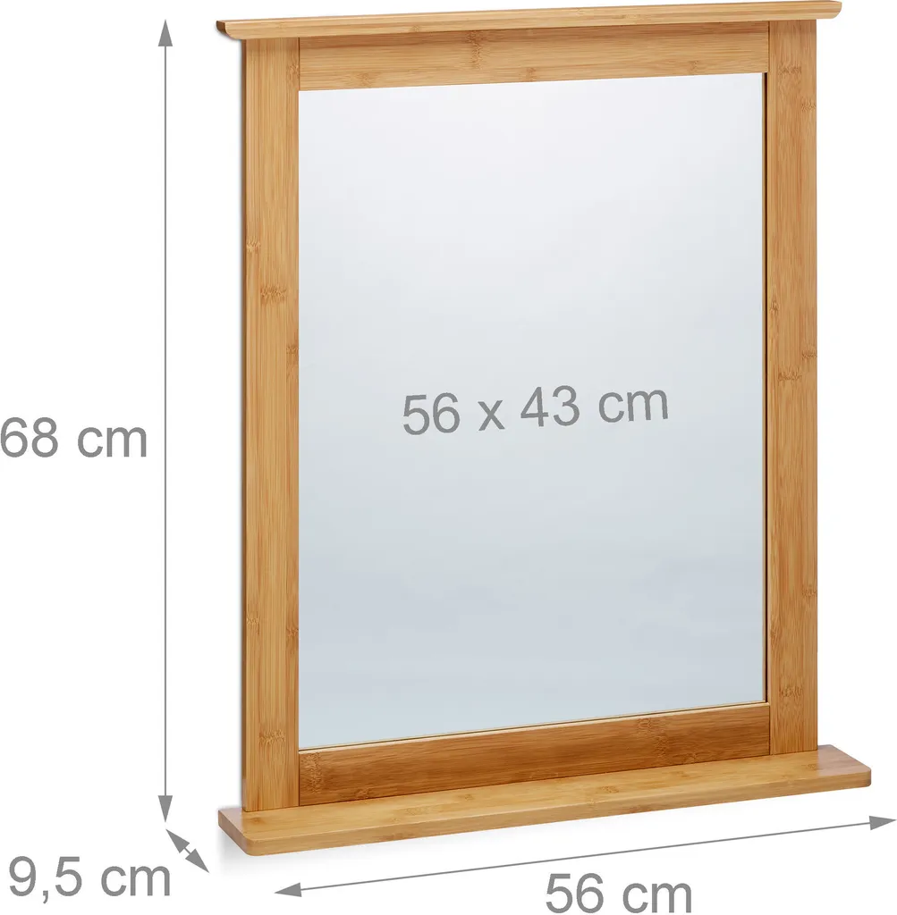 Miroir Rectangulaire en Bois de Bambou avec Tablette de Pose Murale - 2