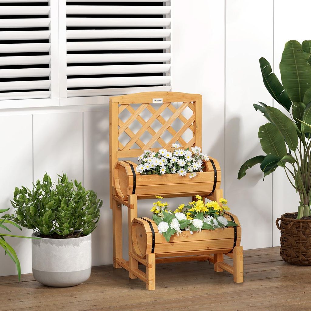 Hochbeet mit Rankhilfe Blumenkasten Gartenbeet Pflanzbeet Pflanzkasten Rustikalen Design für Garten Terrasse Balkon 45 x 45 x 80 cm