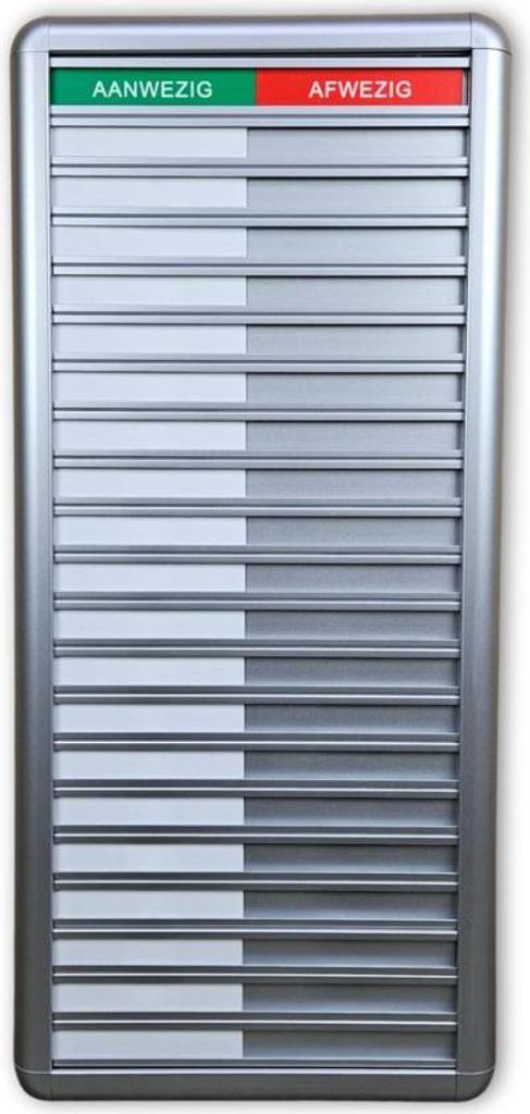 CombiCraft Anwesendheitstafel bzw. Abwesenheitstafel "Aanwezig-Afwezig" in einem silberfarbenen Aluminiumschiebeprofil für 20 Personen - 257 x 580 mm