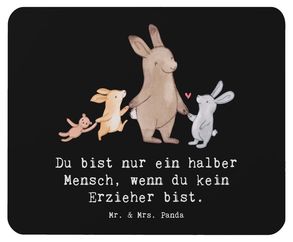 Mr. & Mrs. Panda Mauspad Erzieher Herz - Schwarz - Geschenk, Pädagoge, Studium, Mouse Pad, pc mausunterlage, laptop, notebook, Mousepad, Beruf, Au...