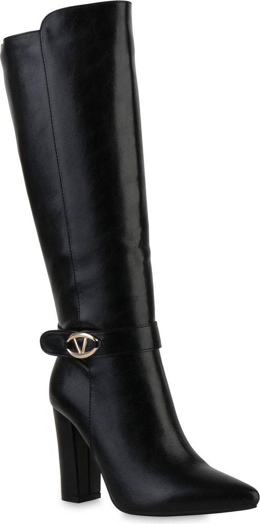 VAN HILL Damen Leicht Gefütterte Klassische Stiefel Spitze Schnallen Schuhe 841797, Farbe: Schwarz, Größe: 36