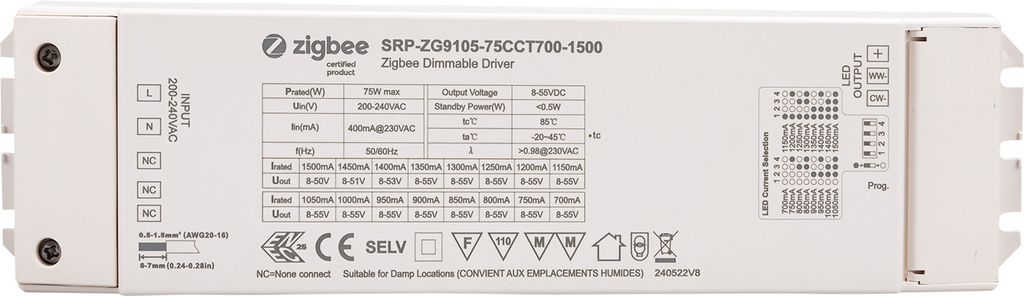 CONNEX 75W Konstantstrom ZigBee CCT Dimmbarer Treiber SRP-ZG9105-75CCT700-1500