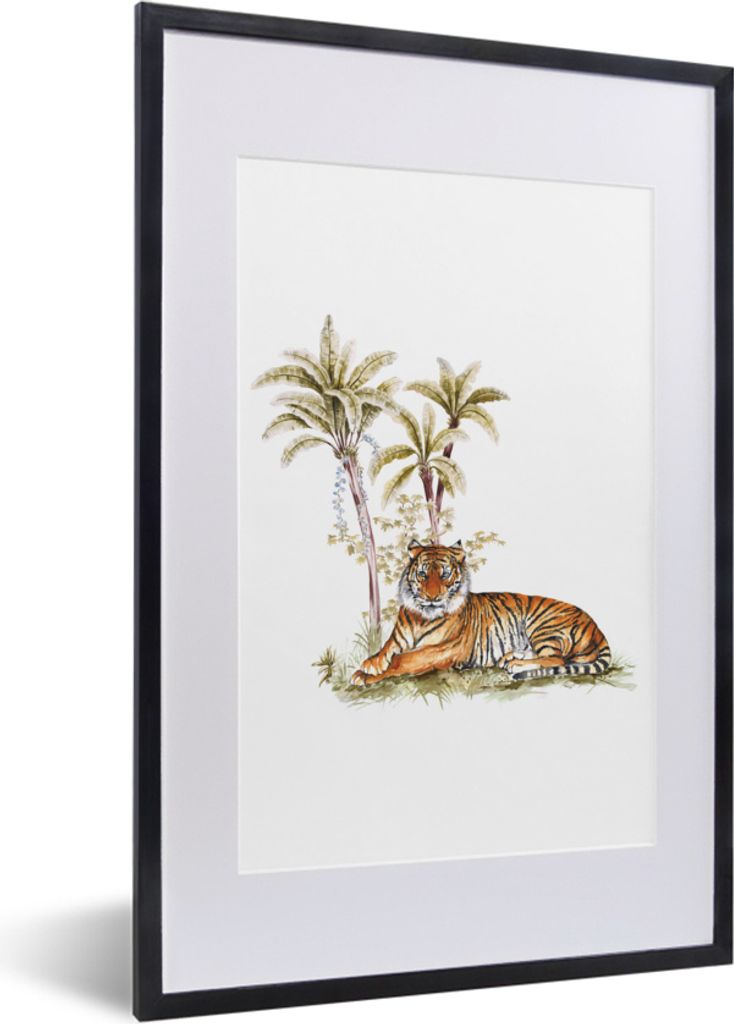 MuchoWow MuchoWow Gerahmtes Poster Tiger - Baum - Bild 40x60 cm - Poster mit zchwarzem Bilderrahmen - Poster in Rahmen