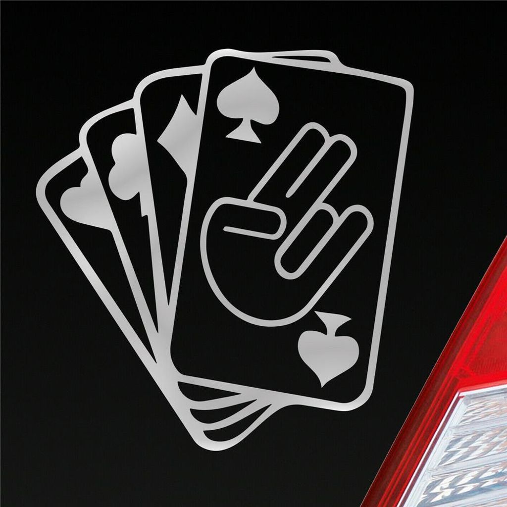 Auto Aufkleber Spielkarten Shocker Poker Tuning 10x10 cm Silber Sticker Heckscheibenaufkleber