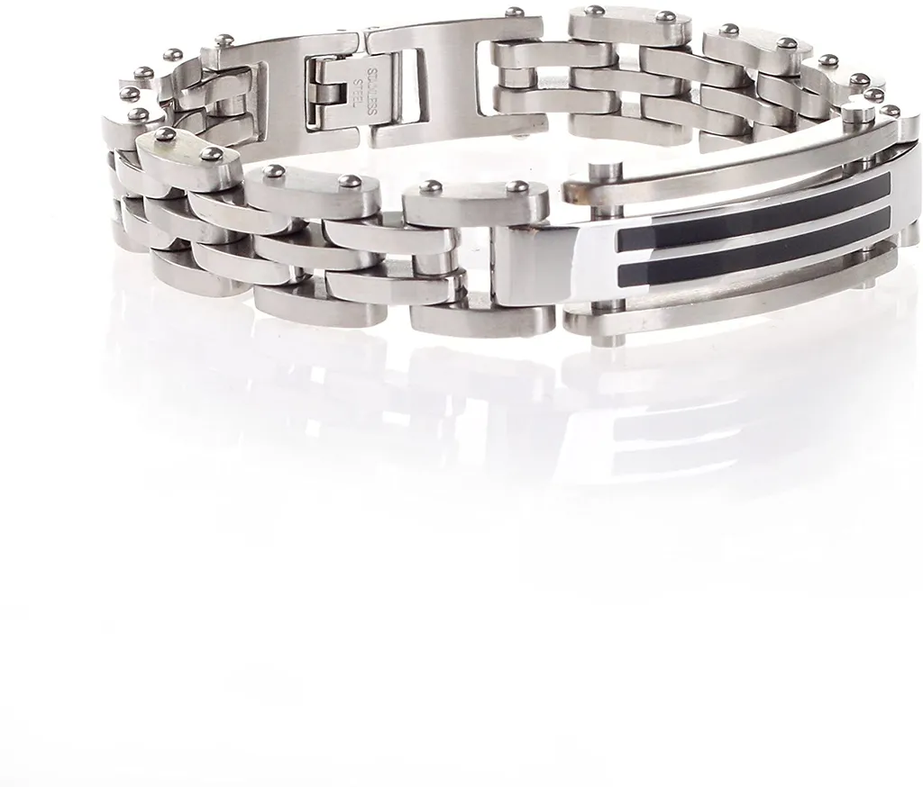 Bracciale in acciaio inossidabile Bracciale da uomo Gioielli da uomo con 2 linee nere - 2