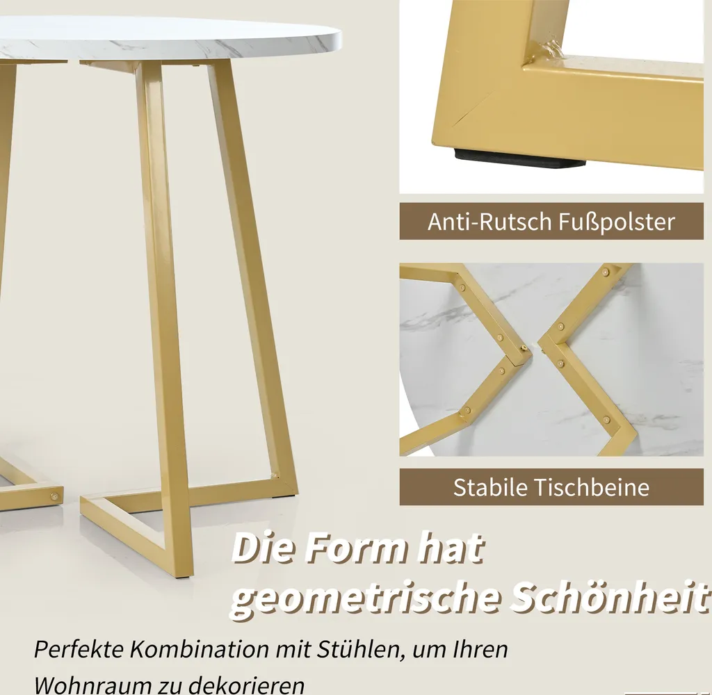 Tavolo Rotondo Marmo e Oro 80cm - Eleganza Flieks per Piccoli Spazi - 5